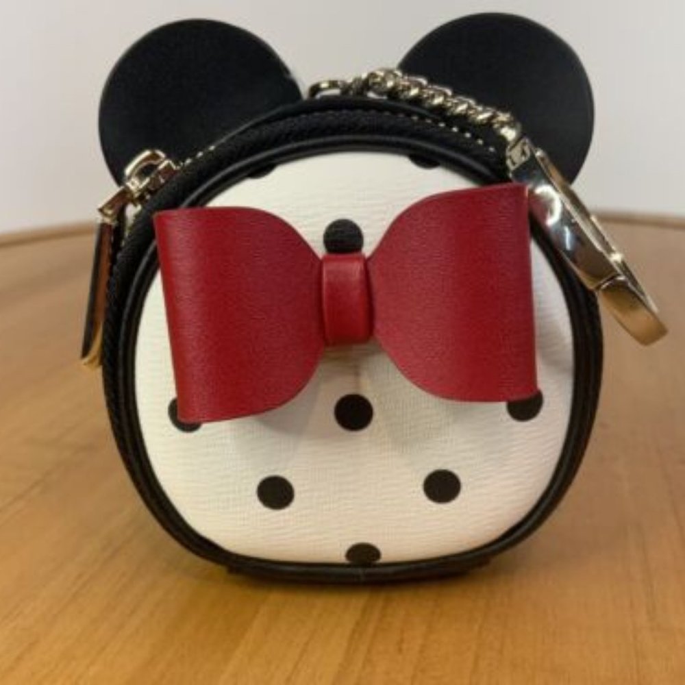 Kate Spade New York NWT Disney X Minnie Mouse Coin Purse Charm Red Bow Key Chain